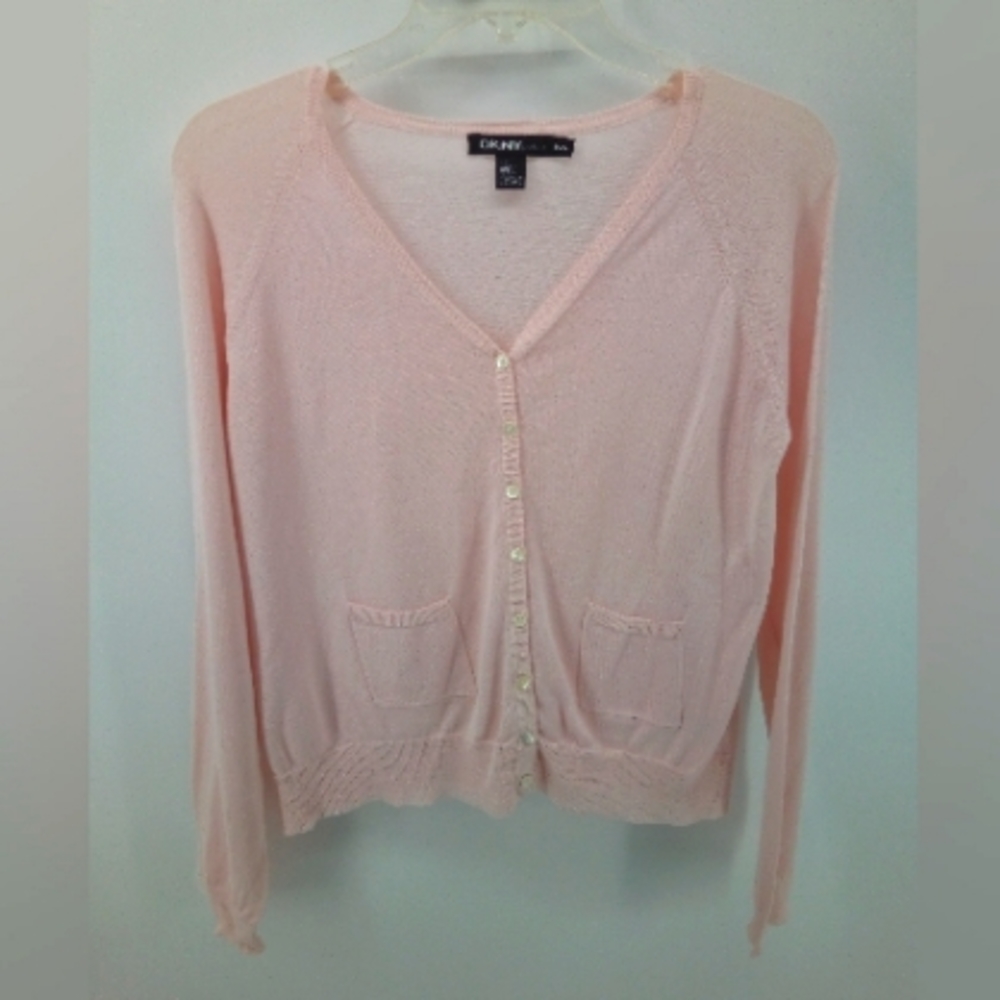 Vintage DKNY Petite Pink 100% Cotton Cardigan Formal Wedding Career S